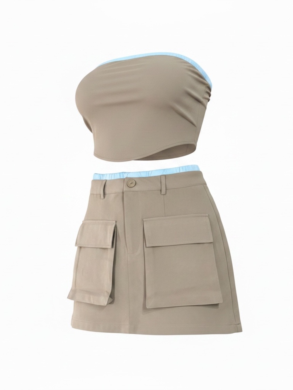 🔥 Tan Strapless Mini Skirt With Matching Tube Top